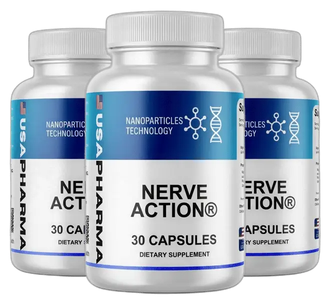 NerveAction capsule supplement bottles supporting nerve health and daily comfort
